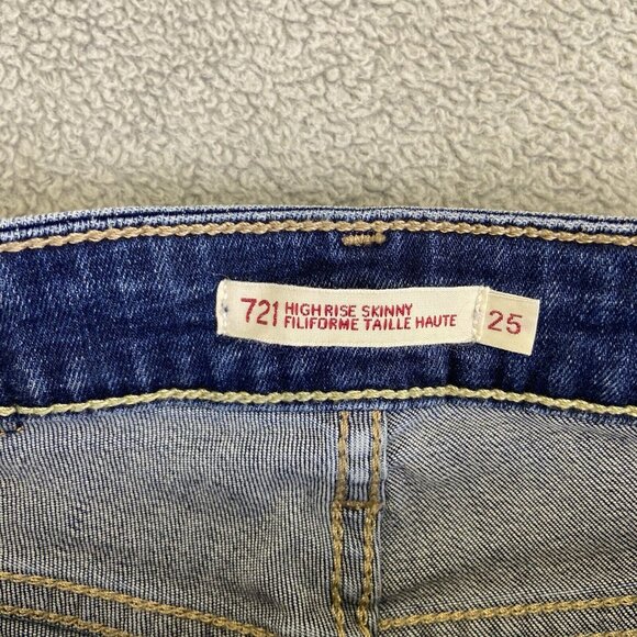 Levis Jeans Size 25 (24x29) Big E 721 High Rise Skinny Stretch Blue Denim - Picture 9 of 14